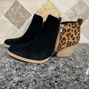 Ankle bootie Boots VERY VOLATILE LosAngeles LANAI STYLE size 7 BLACK/TAN/LEOPÃRD